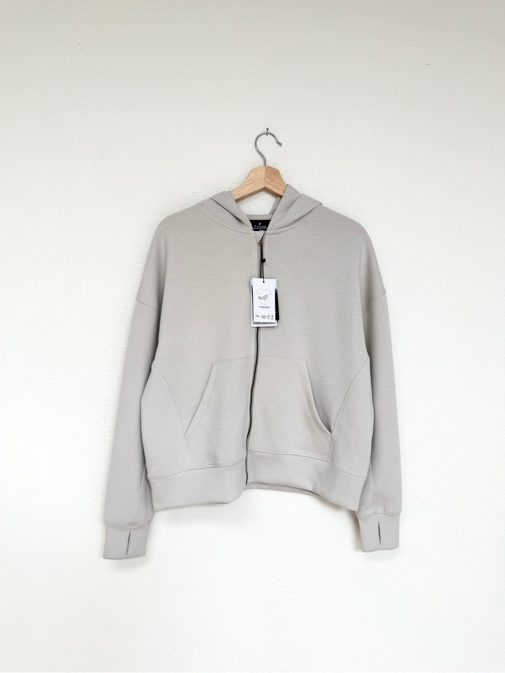 NWT! FOSSA light taupe zip up ALLURE hoodie sweatshirt / size M